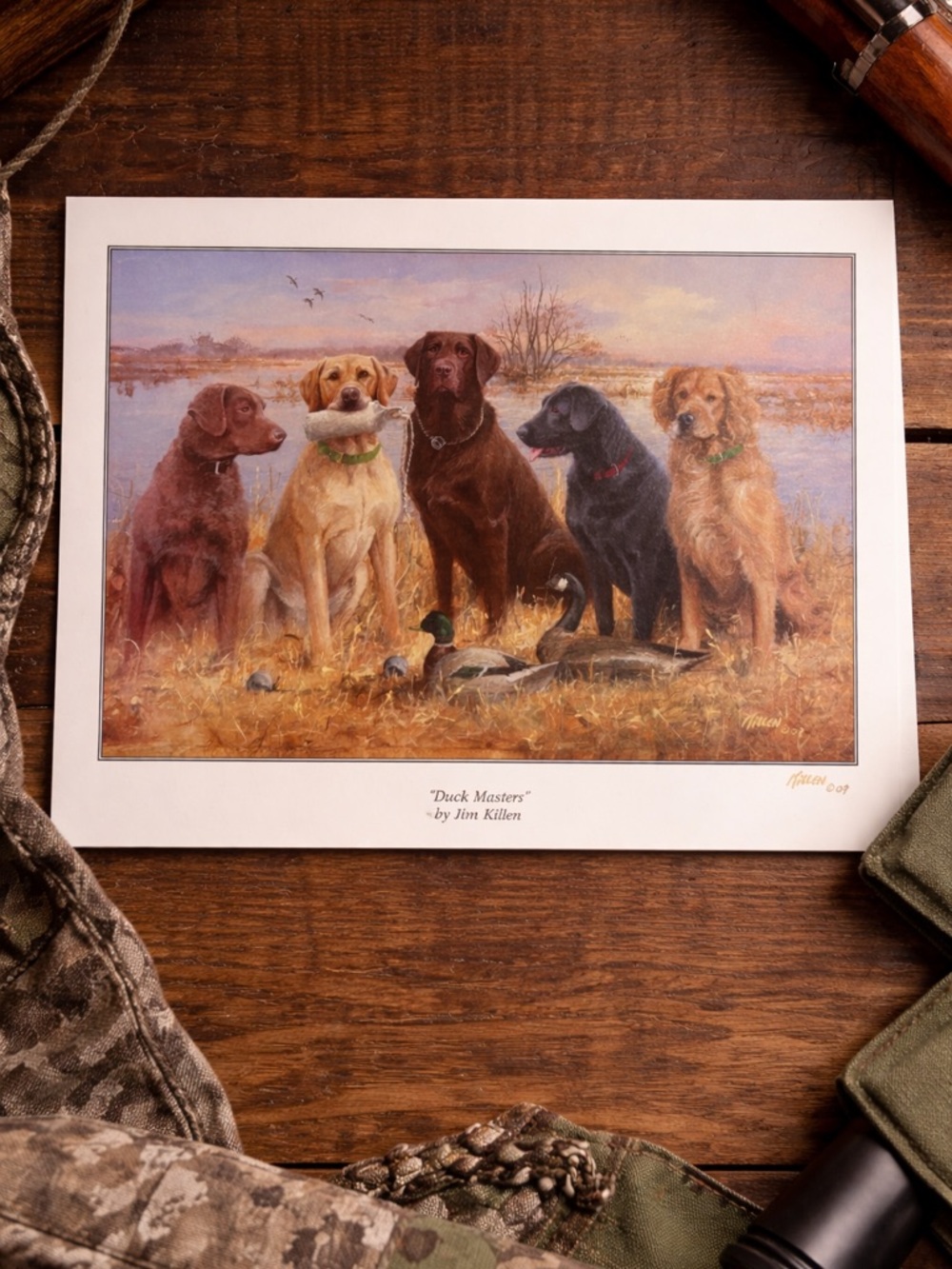 Duck Masters Print by Jim Killen - Multi-Color Hunting Dogs Art